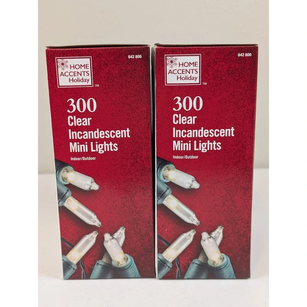 2 Pack Home Accents Holiday 300-Light Clear Incandescent 68ft Christmas Lights